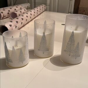 Frosted Glass Candle Holders with Silver Tree Design